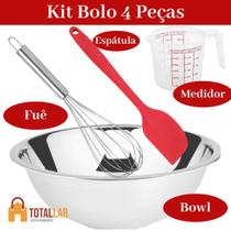 Kit Bolo 4 Peças Bacia Bowl Fuê Espátula e Jarra Medidora - Ingá