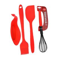 Kit Bolo 4 Peças Batedor, Pincel, Espátula e Suporte Silicone