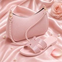 Kit Bolsa Baguete Feminina Com Rasteira PVC Confortável Look Completo Casual Praia Passeio Dia a Dia Kit Bolsa Baguete Feminina Com Rasteira PVC Confortável Look Completo Casual Praia Passeio Dia a Dia