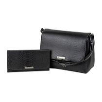 Kit Bolsa Baú Croco Feminina Texturizado Transversal + Carteira de Mão Preta Lançamento Kit Bolsa Baú Croco Feminina Texturizado Transversal + Carteira de Mão Preta Lançamento