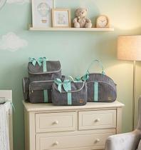 Kit Bolsa Bebe Cinza Verde Maternidade Mochila Luxo Laço