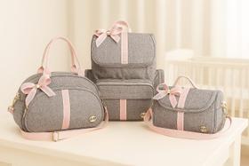 Kit Bolsa Bebe Maternidade Mochila Luxo Rosa 3 bolsas Laço