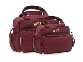 Kit bolsa bebê maternidade vinho griff retrô