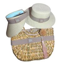 Kit Bolsa Búzios, Chapéu Paris de Juta e Viseira Aba Longa Personalizados