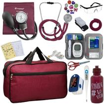 Kit Bolsa Cores Aparelho de Pressao Esfigmomanometro Estetoscópio Medidor de Glicose Completo