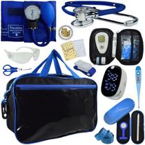 Kit Bolsa Cores Aparelho de Pressao Esfigmomanometro Estetoscópio Medidor de Glicose Completo Premium