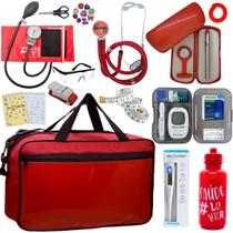 Kit Bolsa Cores Aparelho de Pressao Esfigmomanometro Estetoscópio Medidor de Glicose Pa Med