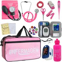 Kit Bolsa Cores Aparelho Pressao Esfigmomanometro Medidor de Glicose Completo Enfermagem