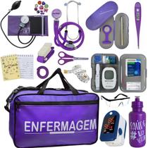 Kit Bolsa Cores Aparelho Pressao Esfigmomanometro Medidor de Glicose Completo Enfermagem Pa Med