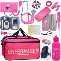 Kit Bolsa Cores Aparelho Pressao Esfigmomanometro Medidor de Glicose Completo Enfermagem Premium