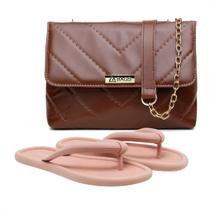 Kit Bolsa Crossbody Feminina Matelassê + Chinelo Flip Flop