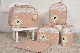 Kit bolsa de bebe maternidade 5 peças urso de lado rosa