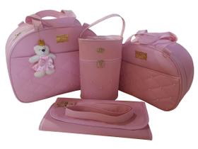 kit bolsa de bebe saída de maternidade redonda rosa menina 4pçs