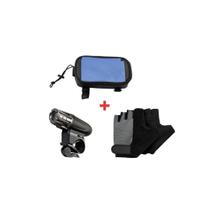Kit bolsa de bicicleta de celular lanterna e luva ciclismo m