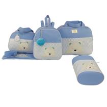 Kit Bolsa de Maternidade 5 Peças Urso Chevron Menina e Menino