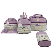 Kit Bolsa de Maternidade 5 Peças Urso Chevron Menina e Menino