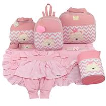 Kit Bolsa de Maternidade 5 Peças Urso Chevron Saida Menina