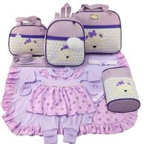 Kit Bolsa de Maternidade 5 Peças Urso Chevron Saída Menina