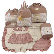 Kit Bolsa de Maternidade 5 Peças Urso Chevron Saída Menina