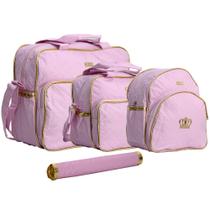 Kit Bolsa De Maternidade Plike Baby Menina Rosa 4 Pçs Luxo