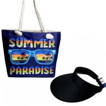 Kit Bolsa De Praia Bolso Interno Zíper Com Viseira Aba Larga