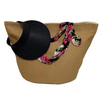 Kit Bolsa de Praia com Viseira Alça Ombro Sacola Passeio Piscina Verão Viagem Feminina