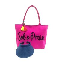 Kit Bolsa de Praia e Viseira Feminina Viagem Verão Piscina Resistente Lançamento Rosa