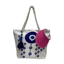 Kit Bolsa de Praia e Viseira Olho Grego Viagem Verão Piscina Luxo Clube