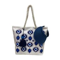 Kit Bolsa de Praia Olho Grego e Viseira Feminina Verão Piscina Premium Luxo Kit Bolsa de Praia Olho Grego e Viseira Feminina Verão Piscina Premium Luxo