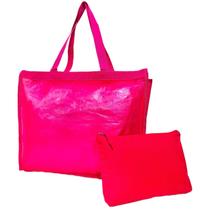 Kit Bolsa De Praia Rosa Escuro Feminina Com Necessaire Piscina Verão Viagem Sacola