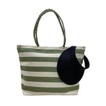 Kit Bolsa de Praia Verde e Viseira Listrada Verão Piscina Viagem Viajar Moda Linda