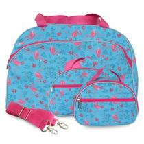 Kit Bolsa e 2 Nécessaire M e P Cor:Flamingo turquesa Kit Bolsa e 2 Nécessaire M e P Cor:Flamingo turquesa