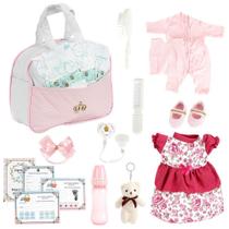 Kit Bolsa E Enxoval ParaBebê Reborn Rosa19 Itens