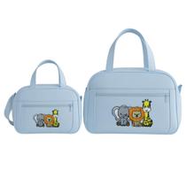 Kit Bolsa e Frasqueira Bebê Saida Maternidade Bordada Menino e Menina Safari