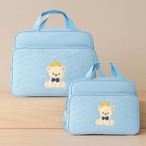 Kit Bolsa e Frasqueira Bordada Saída Maternidade Urso Ursa Rei