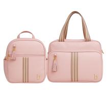 Kit Bolsa e Mochila Maternidade Elegante Fita Para Bebê 2 Peças Impermeável Térmica Resistente