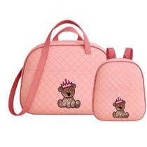 Kit Bolsa E Mochila para Bebê Saida Maternidade Urso Bordada Azul Bebê
