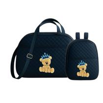 Kit Bolsa E Mochila para Bebê Saida Maternidade Urso Bordada Azul Marinho Kit Bolsa E Mochila para Bebê Saida Maternidade Urso Bordada Azul Marinho