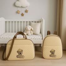 Kit Bolsa E Mochila para Bebê Saida Maternidade Urso Bordada Kit Bolsa E Mochila para Bebê Saida Maternidade Urso Bordada