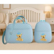Kit Bolsa E Mochila para Bebê Saida Maternidade Urso Bordada Kit Bolsa E Mochila para Bebê Saida Maternidade Urso Bordada