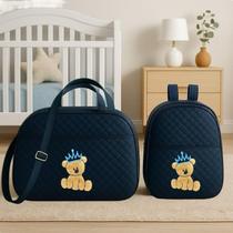 Kit Bolsa E Mochila para Bebê Saida Maternidade Urso Bordada Kit Bolsa E Mochila para Bebê Saida Maternidade Urso Bordada