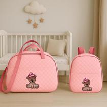 Kit Bolsa E Mochila para Bebê Saida Maternidade Urso Bordada Kit Bolsa E Mochila para Bebê Saida Maternidade Urso Bordada