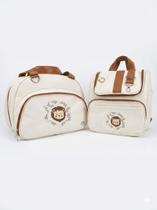 Kit Bolsa e Mochila Térmica Luxo Bordado Leão Safari Marrom