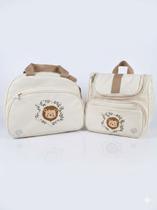 Kit Bolsa e Mochila Térmica Luxo Bordado Leão Safari Nude Kit Bolsa e Mochila Térmica Luxo Bordado Leão Safari Nude