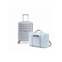 Kit Bolsa Em Cores Sortidas Brinde + Mala Prata Padrão Bordo ABS Com Rodas Removíveis