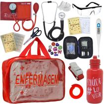 Kit Bolsa Enfermagem Aparelho de Pressão Estetoscópio Aneroide Glicemia Premium