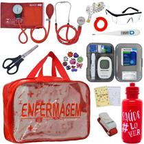 Kit Bolsa Enfermagem Aparelho de Pressão Estetoscópio Aneroide Glicemia Premium