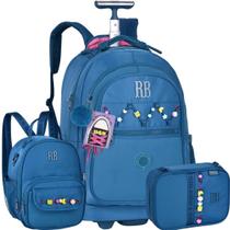 Kit Bolsa Escolar de Carrinho Azul c/Estojo Box Heart Oficial Rebecca Bonbon Original 2026 Juvenil Kit Bolsa Escolar de Carrinho Azul c/Estojo Box Heart Oficial Rebecca Bonbon Original 2026 Juvenil