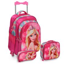 Kit Bolsa Escolar Feminina Barbie 3d Rodinha Reforçada Tam G