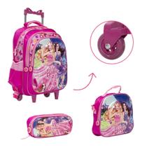 Kit Bolsa Escolar Feminina Barbie 3D Rodinha Reforçada Tam G